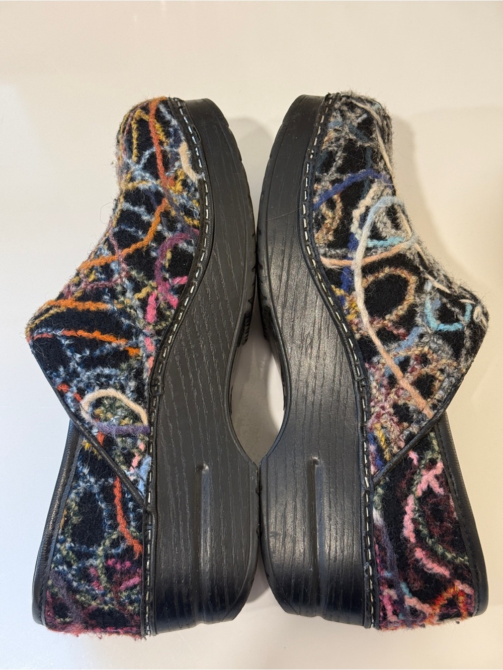 Dansko Black Multi-Color Wool Clogs
